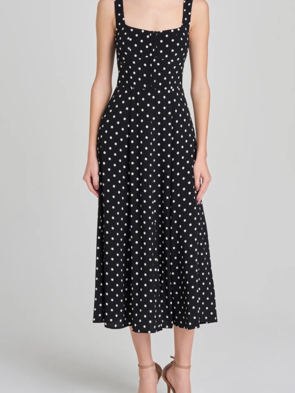 WAYF Leonie Polka Dot Corset Midi Dress
